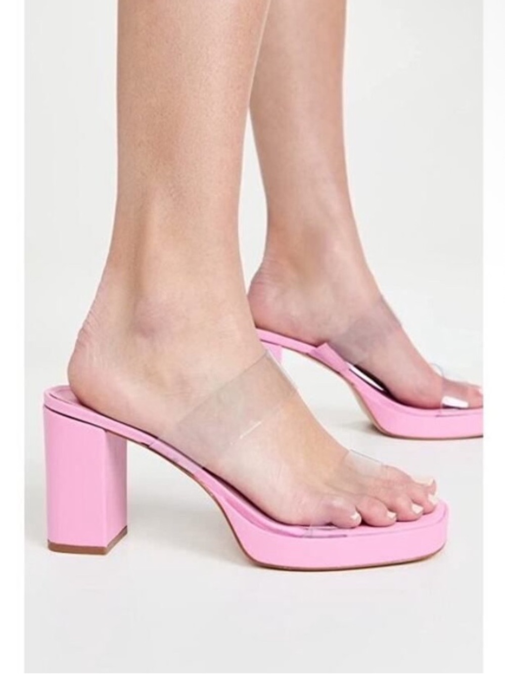 SCHUTZ Bubblegum Pink Clear-Strap Block Heel Slides - Picture 2 of 11
